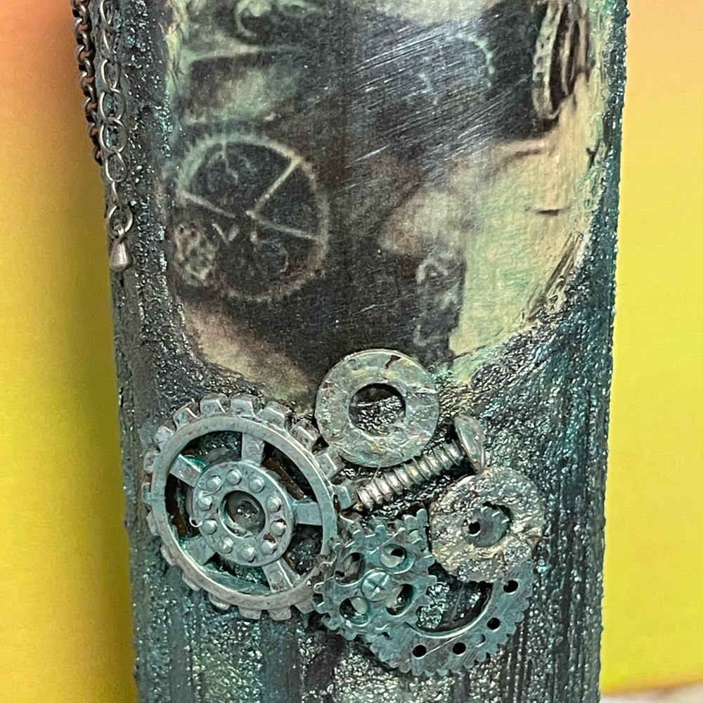 Steampunk Kitty Decorative Bottle with Gears Handcrafted - Picture 7 of 13